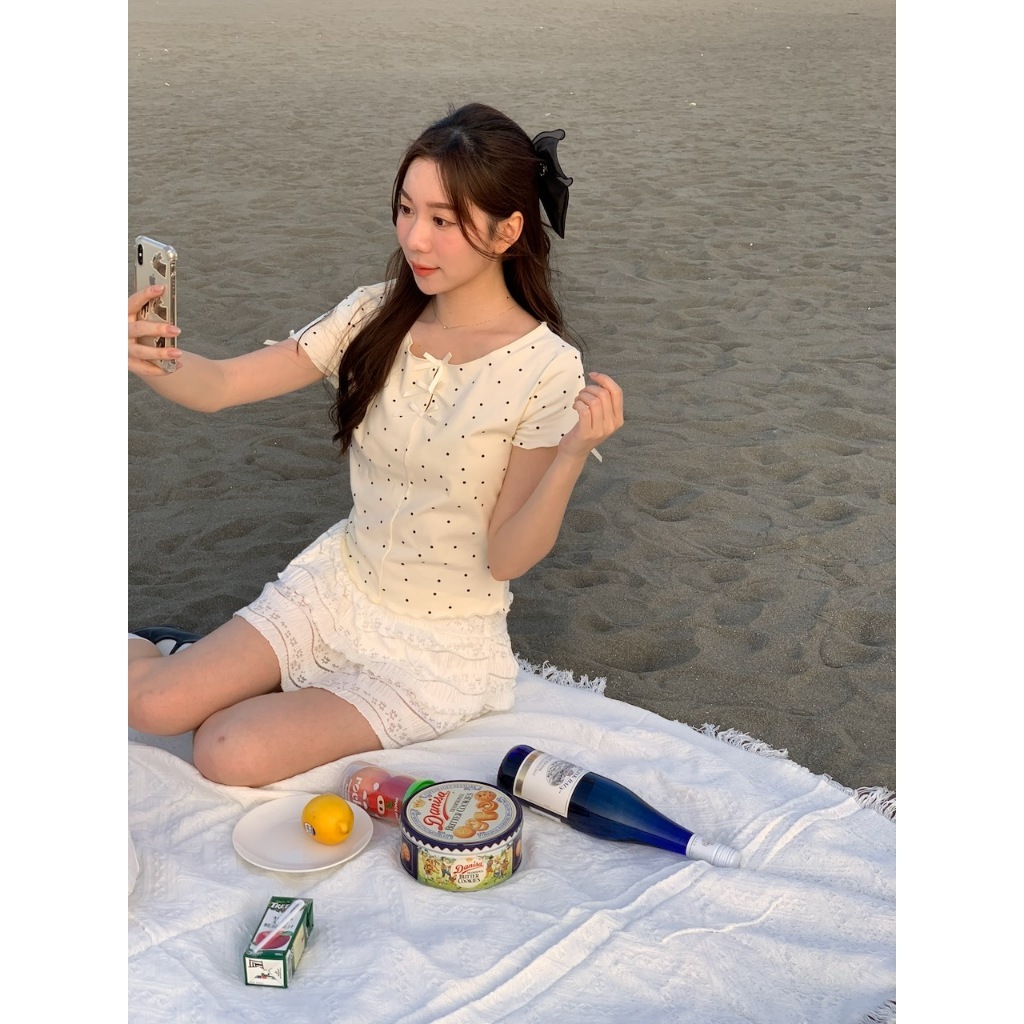 A05 今天是波點女孩 蝴蝶結造型棉tee #9939
