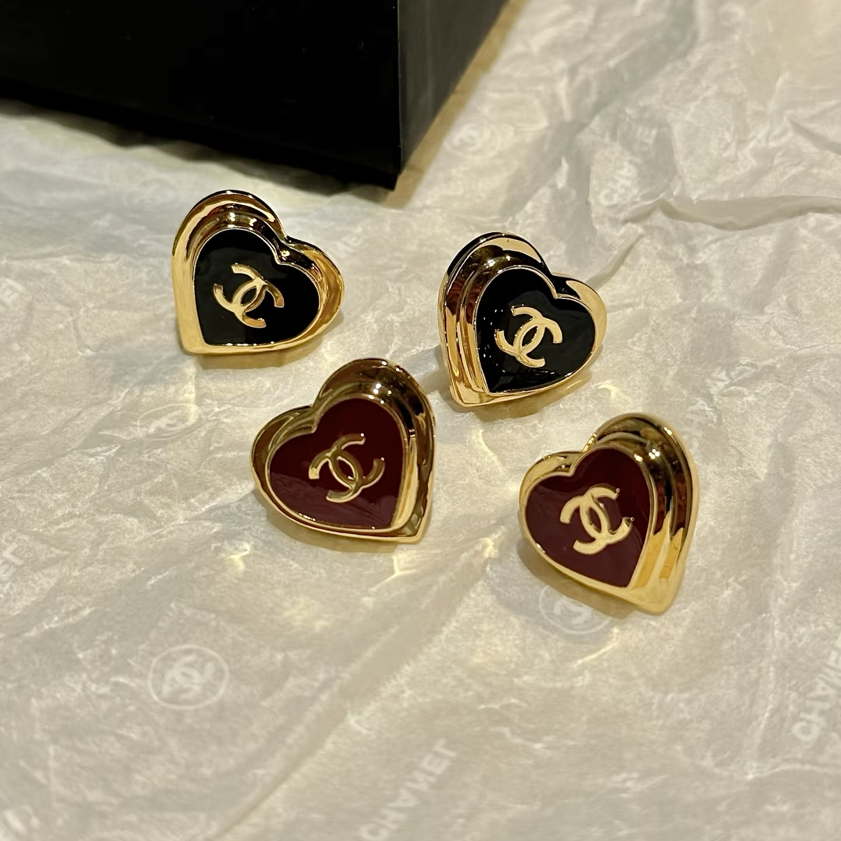 18k 26p黑金/紅金琺瑯愛心高奢定製耳釘
