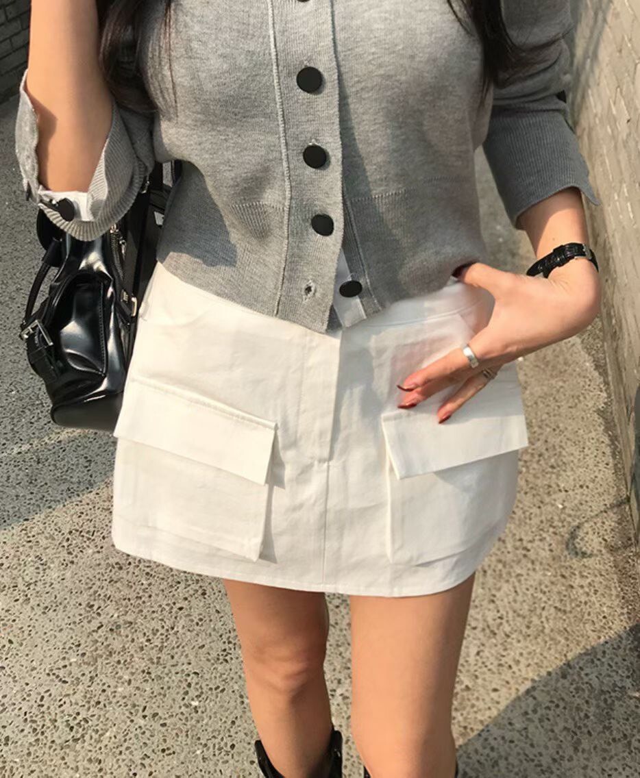 方蓋袋隱形溝短裙(內安全褲)