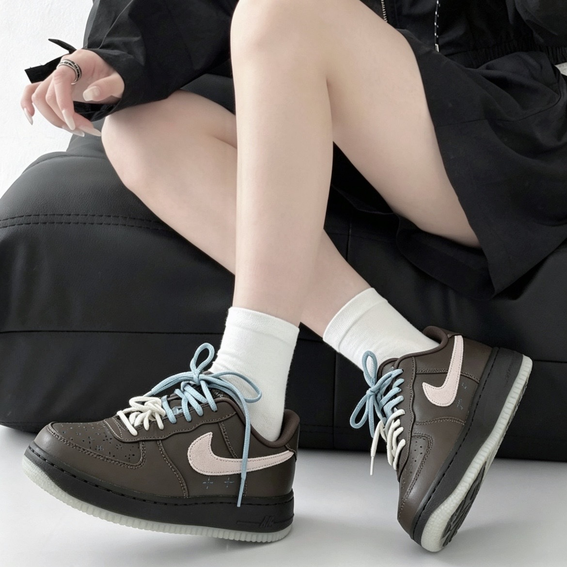 NIKE AIR FORCE 1 ‘07 咖啡水藍 花紋 雙鞋帶 休閒 復古 女鞋 IR5690-256