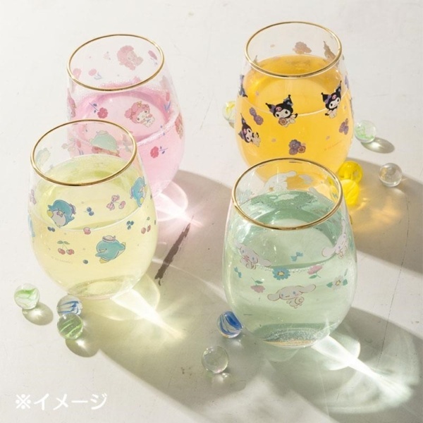 日本製Sanrio 金色鑲邊透明玻璃餐具系列 玻璃杯