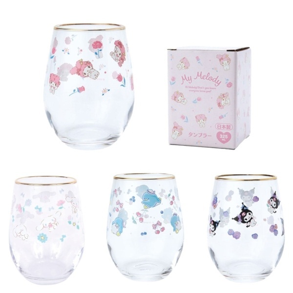 日本製Sanrio 金色鑲邊透明玻璃餐具系列 玻璃杯