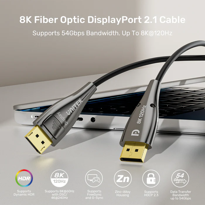 Unitek 8K 光纖 DisplayPort 2.1 連接線 20米 -C1631ABK01-20M