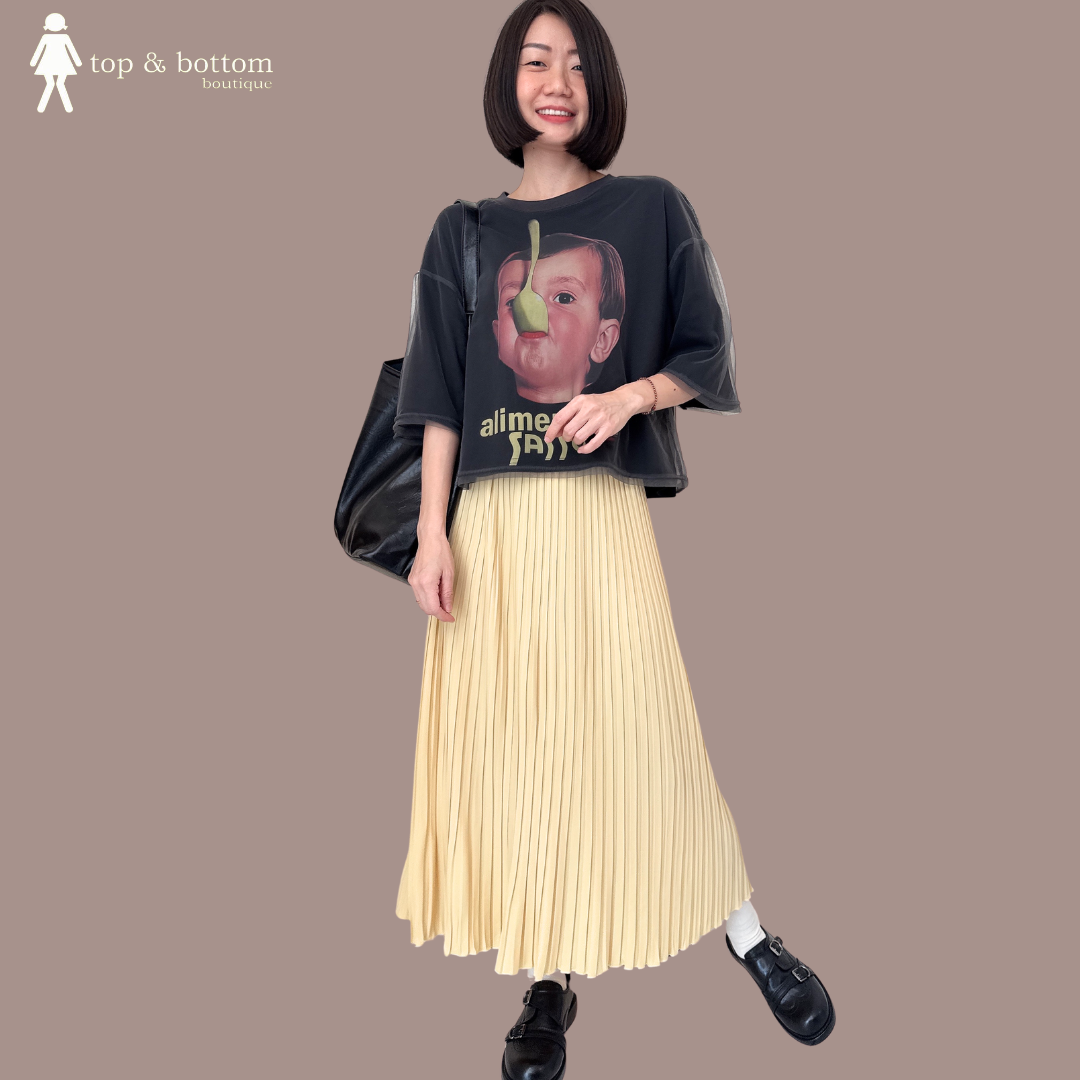 OVERSIZE PRINTED SHORT TEE WITH MESH OUTER