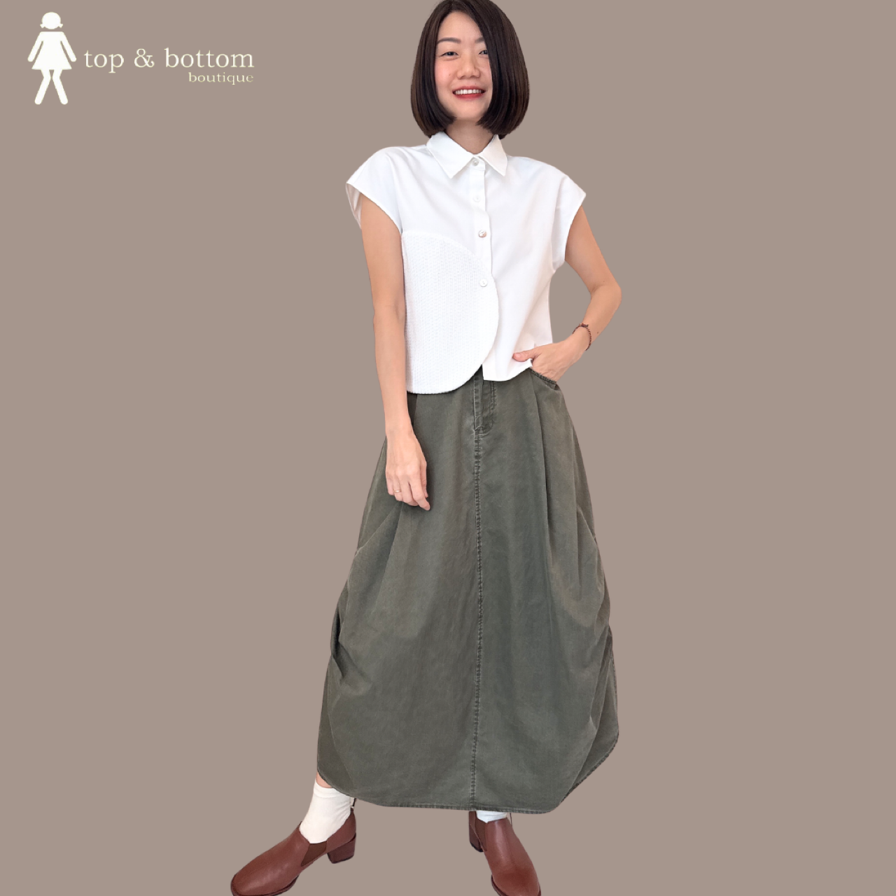 HIGH WAISTED SOFT DENIM PUFFY MIDI SKIRT