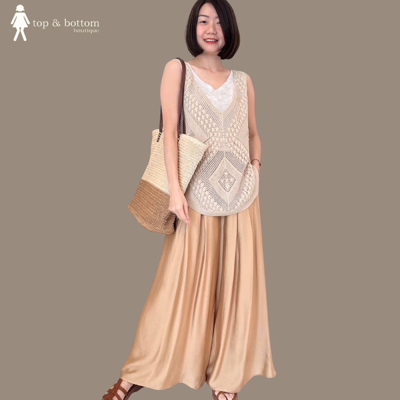 SLEEVELESS CROCHET TWO TONE LAYERED BLOUSE