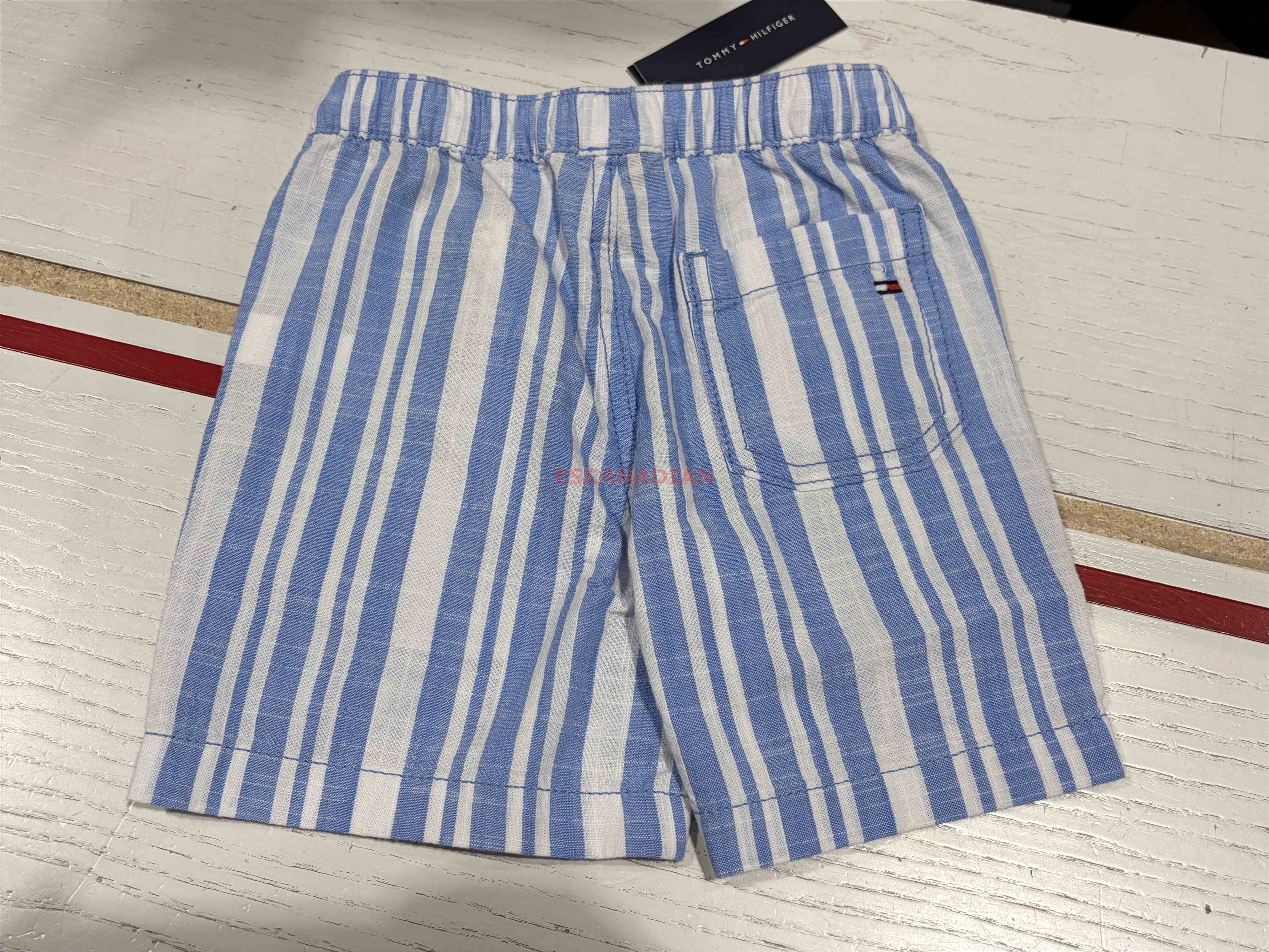 TOMMY 男大童 棉麻材質 直條紋 休閒短褲