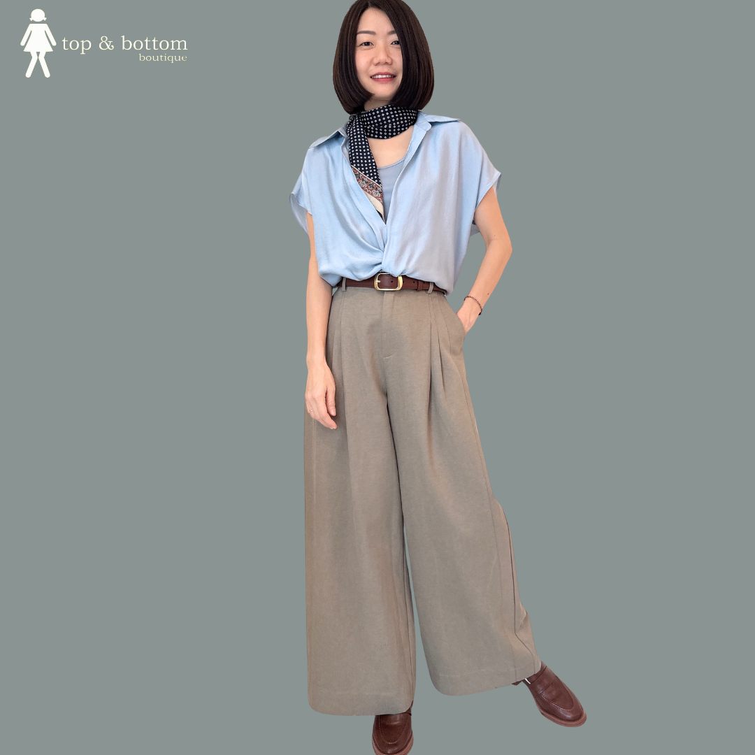 V SLEEVE SILKY CHIFFON SET BLOUSE WITH INNER SINGLET (2 PCS)