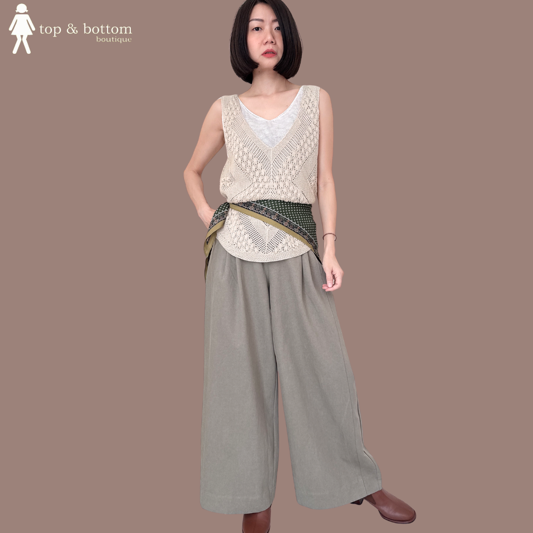 SOLID COTTON DENIM WIDE LEG TROUSER