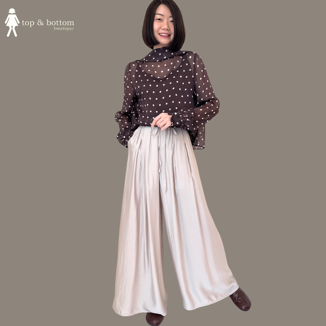 ELASTIC WAISTED SILKY COTTON WIDE LEG PANT
