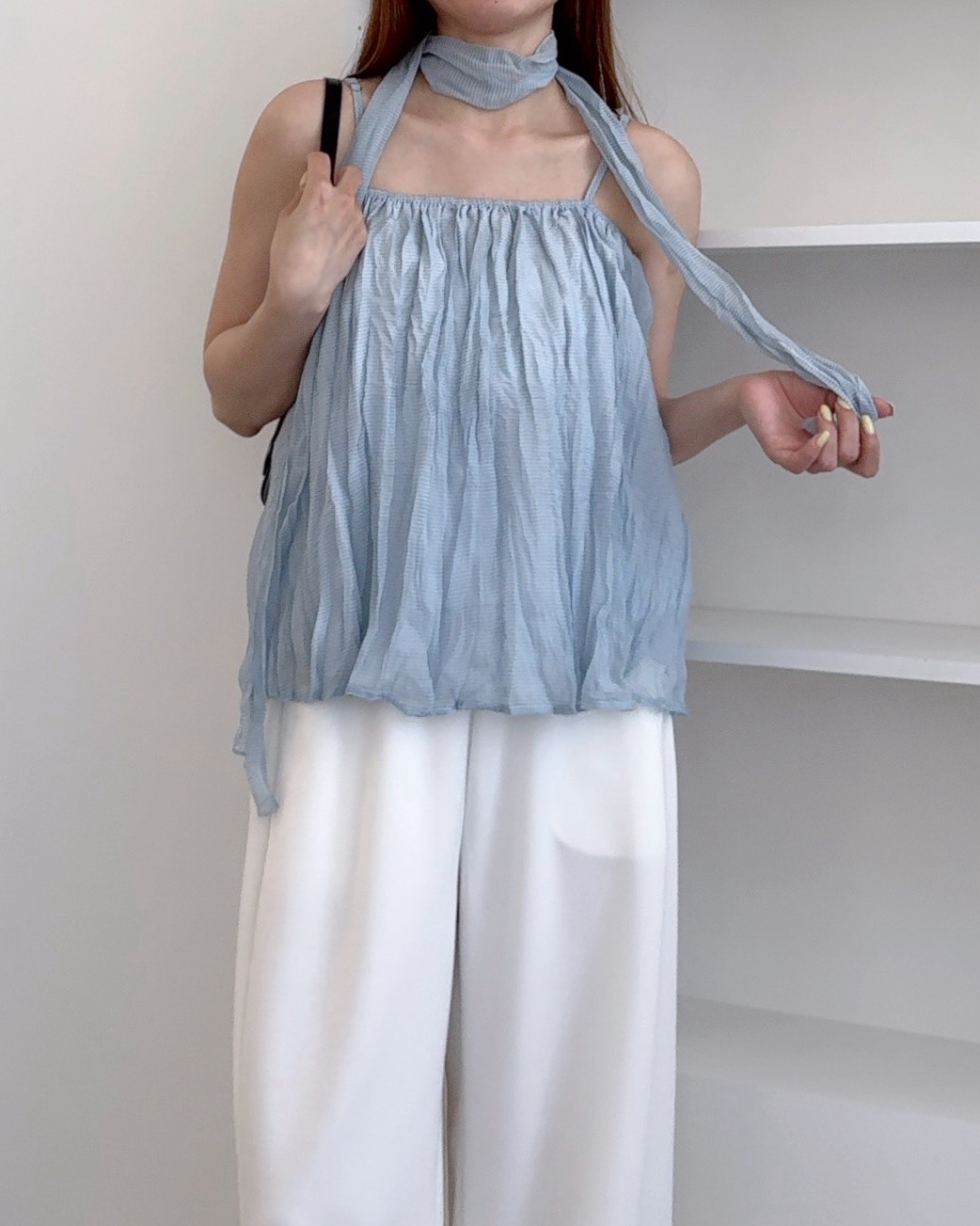 法朵Fado shop｜小格子壓褶背心(附圍脖) 1305007 三色