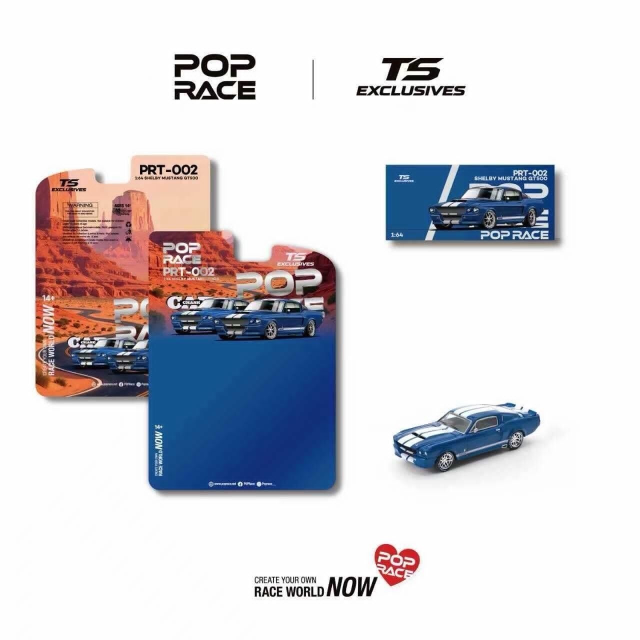 預訂:1/64 Pop Race Shelby Mustang GT500 Blue with White Stripes (PRT002 )