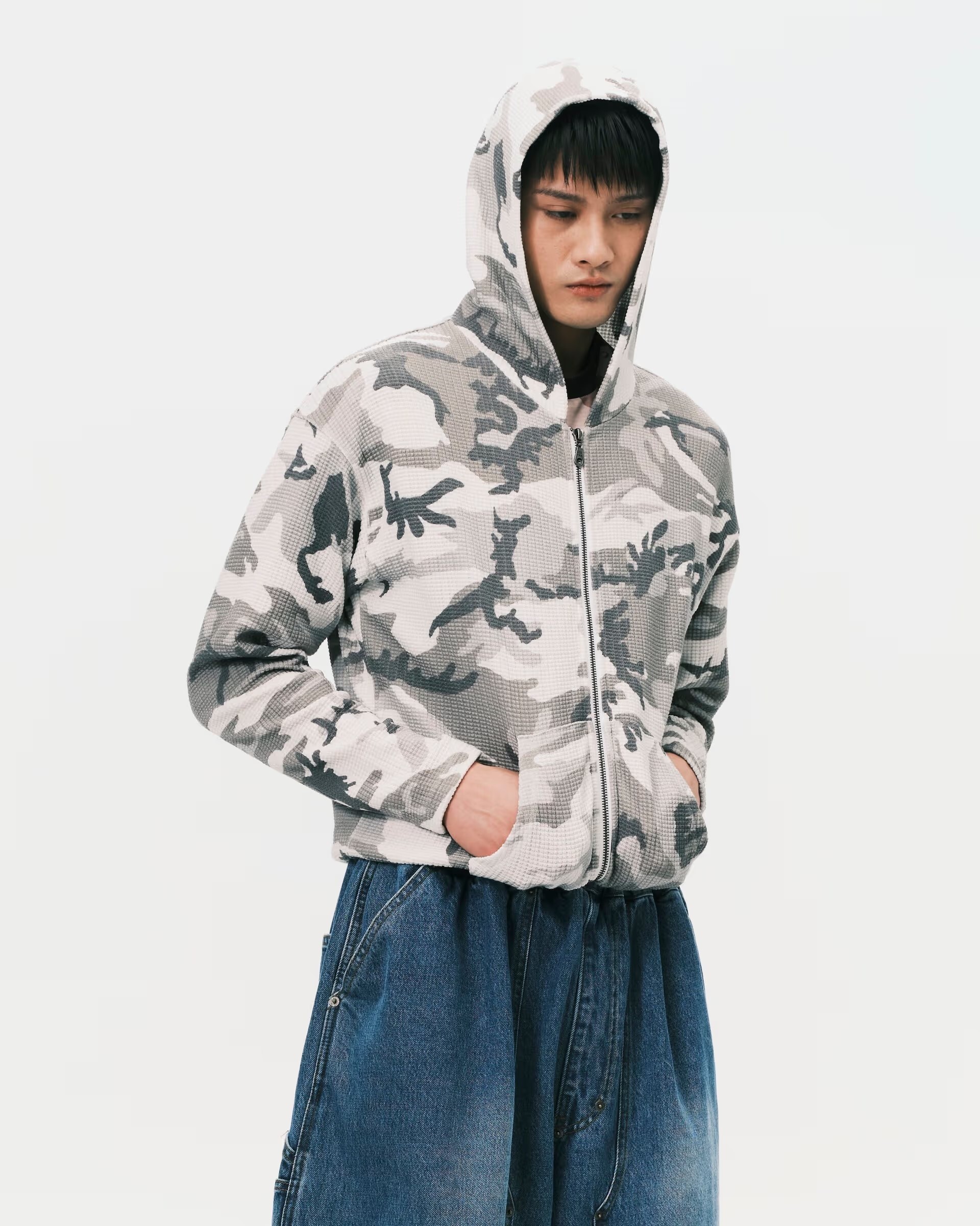 【車庫服飾】nul1.org (nu-23) Slim Waffle Zip Hoodie Urban Woodland