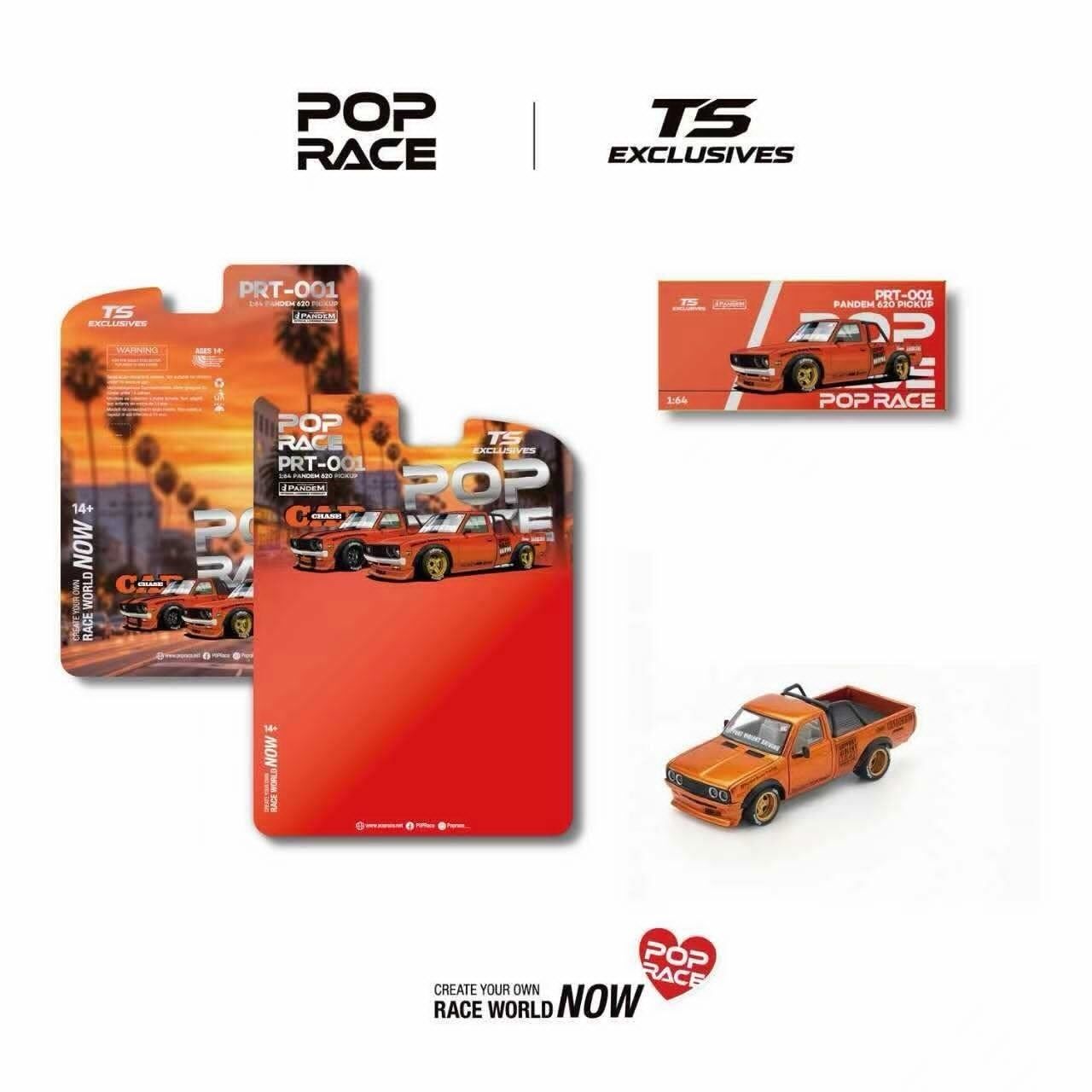 預訂:1/64 Pop Race Pandem 620 Pickup Orange Chrome (PRT001 )