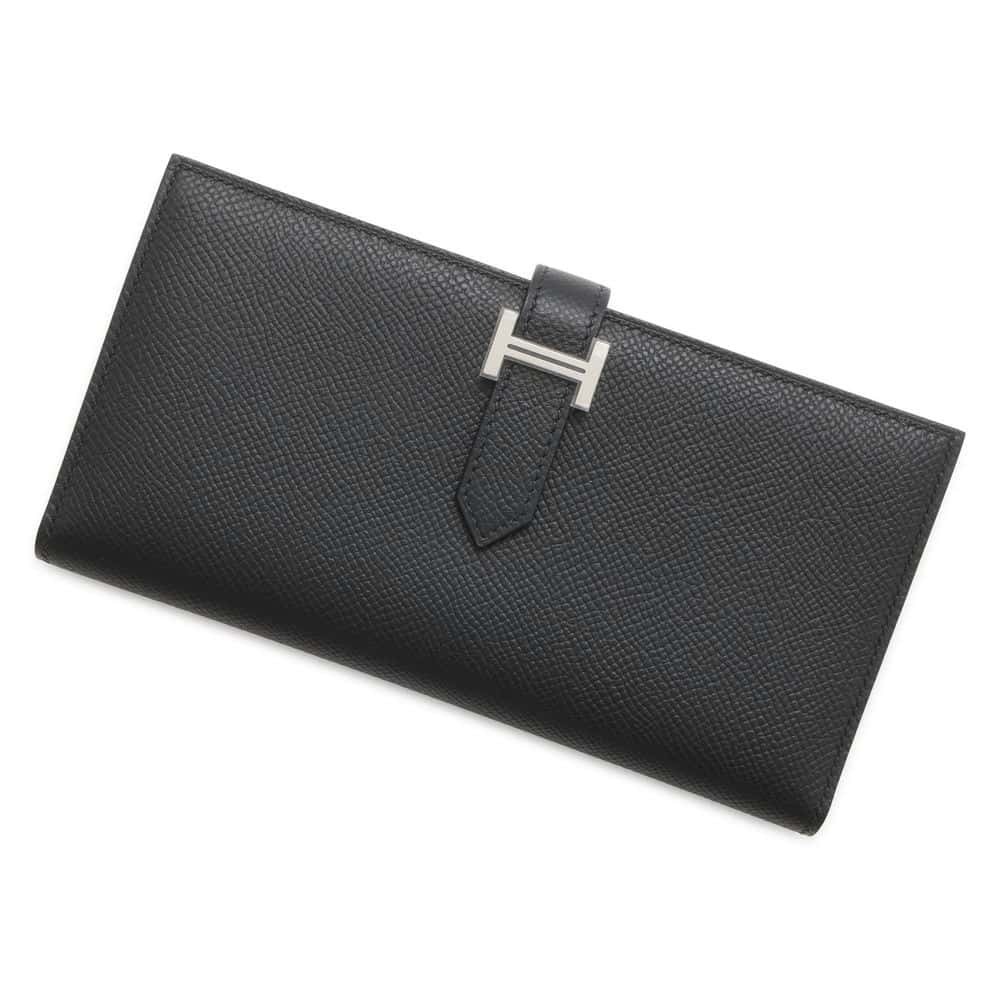 HERMES 愛馬仕 Bearn Soufflet 真皮 二折長銀包（黑色 / 銀扣 ）