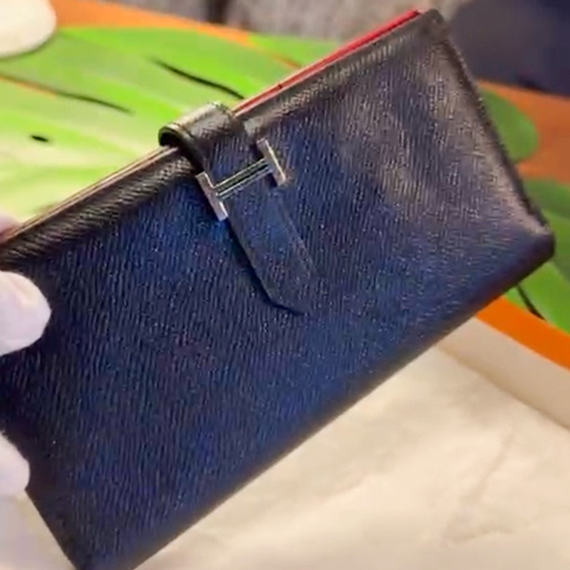 HERMES 愛馬仕 Bearn Soufflet 真皮 二折長銀包（黑色 / 銀扣 ）