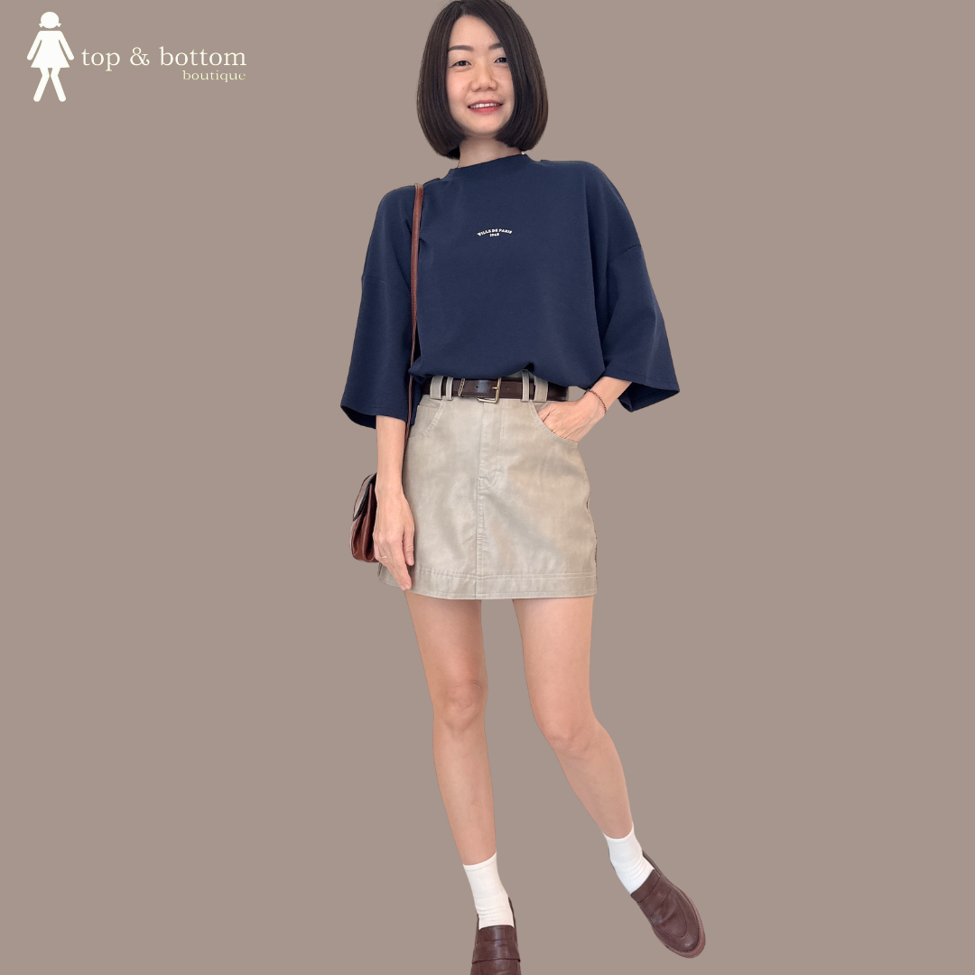 MID SLEEVE OVERSIZE CASUAL TOP WITH WORDING FRONT