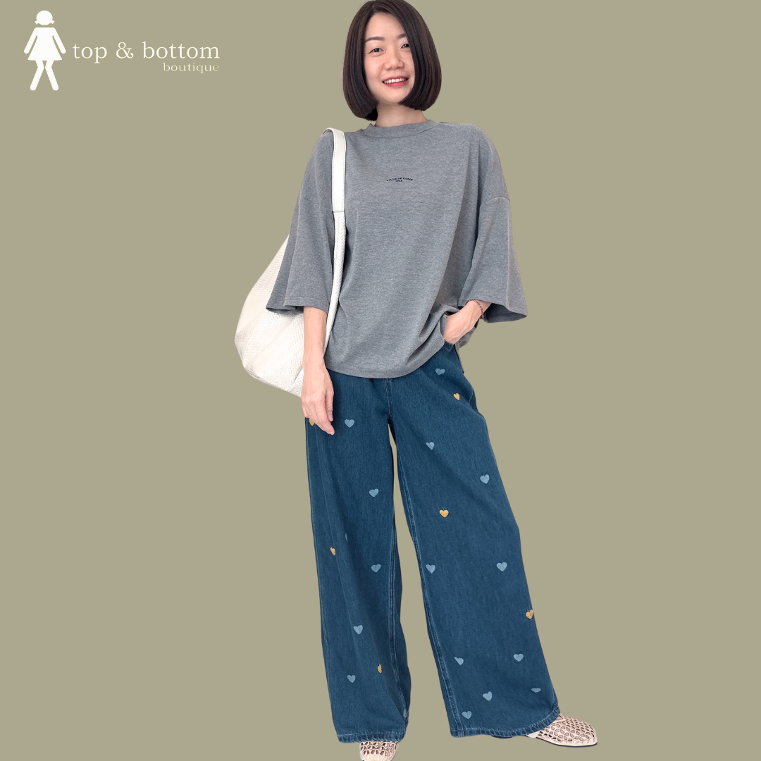 MID SLEEVE OVERSIZE CASUAL TOP WITH WORDING FRONT