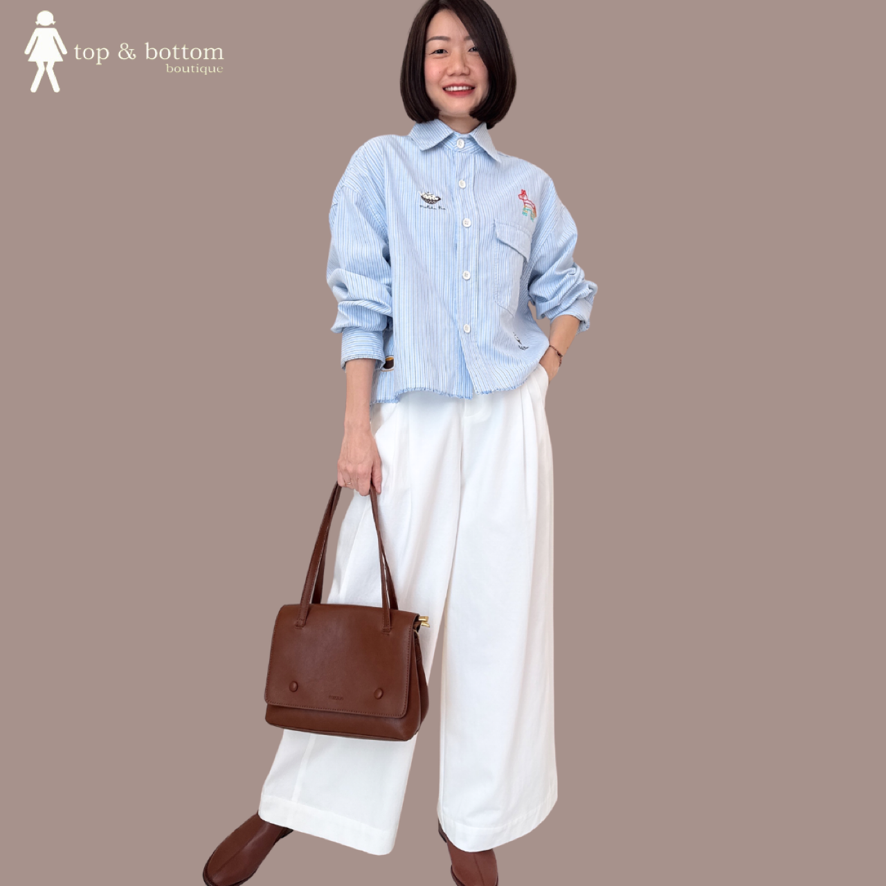 LONG SLEEVE STRIPED SHIRT WITH EMBROIDERY DETAILS