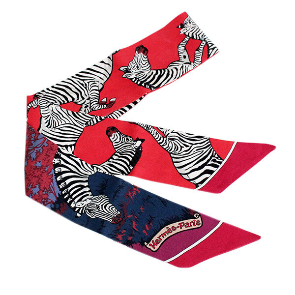 Hermès愛馬仕 Twilly Zebra 斑馬紋 絲巾