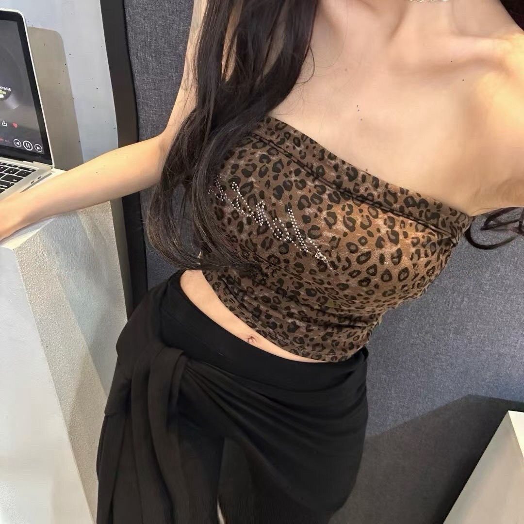 豹紋帶鑽抹胸背心❣️