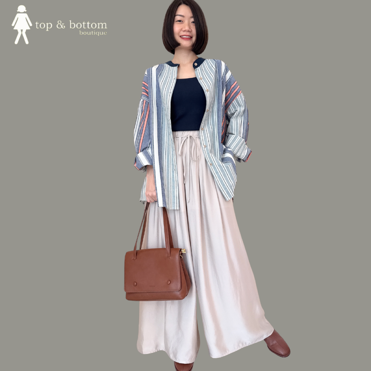 LONG SLEEVE MANDARIN COLLARED STRIPED LONG SHIRT
