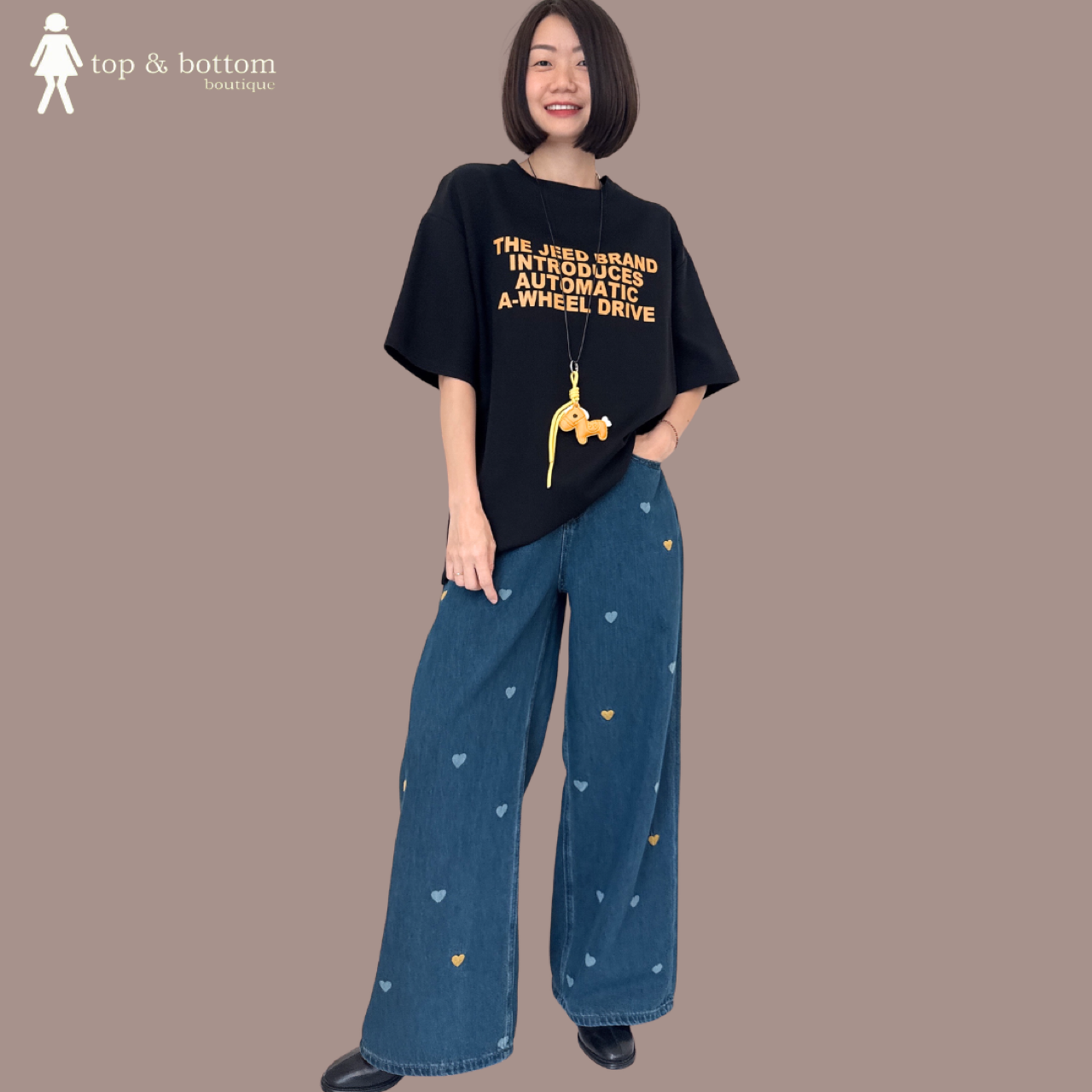 DENIM LOVE PRINTED WIDE LEG JEANS