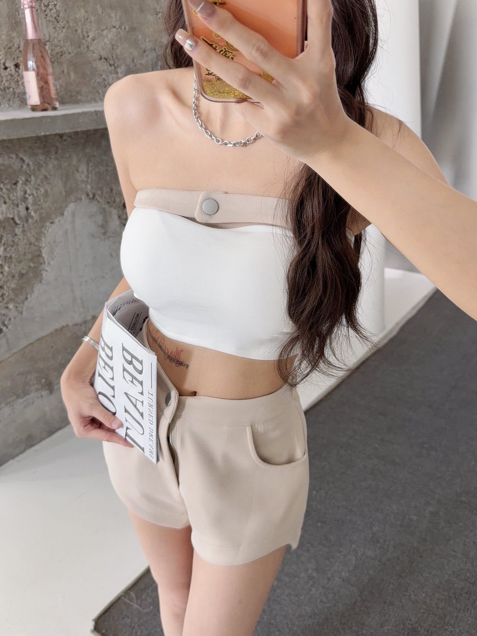 辣妹撞色抹胸背心短褲套裝❣️