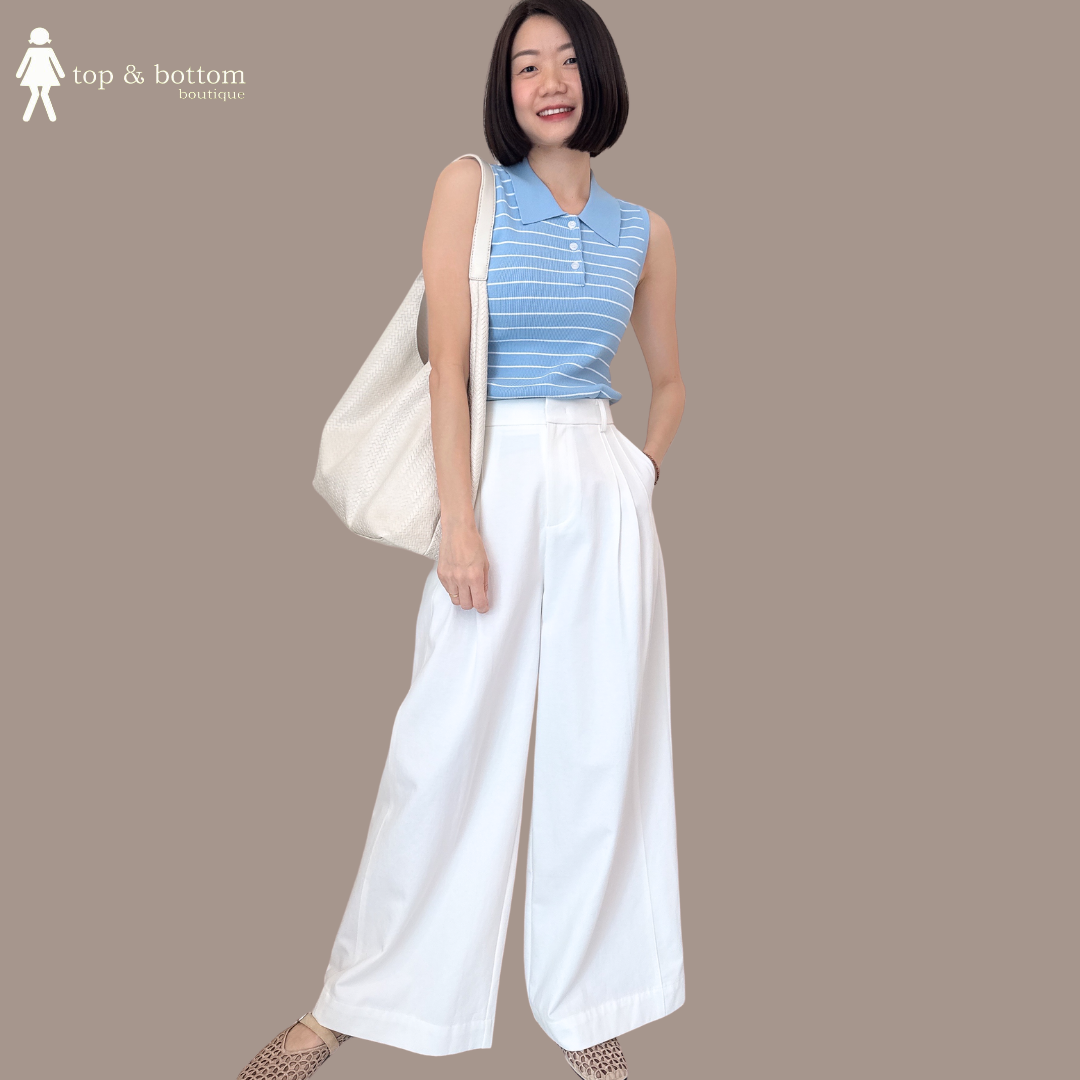 SLEEVELESS COLLARED BUTTON FRONT STRIPED KNIT BLOUSE