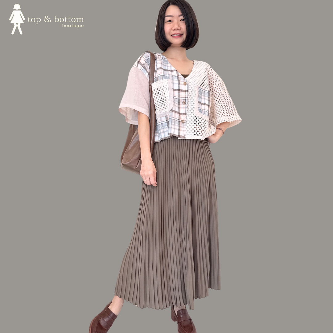 CROCHET DETAILED CHECKED BUTTON BLOUSE