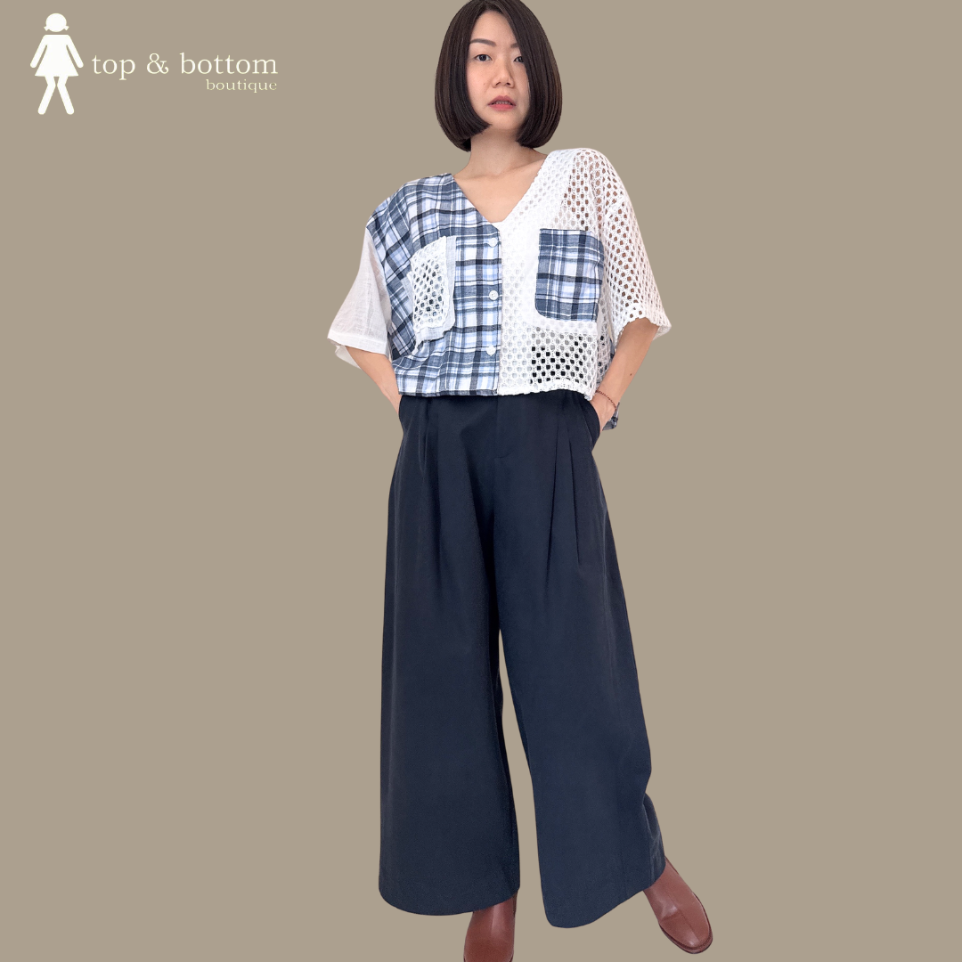 CROCHET DETAILED CHECKED BUTTON BLOUSE