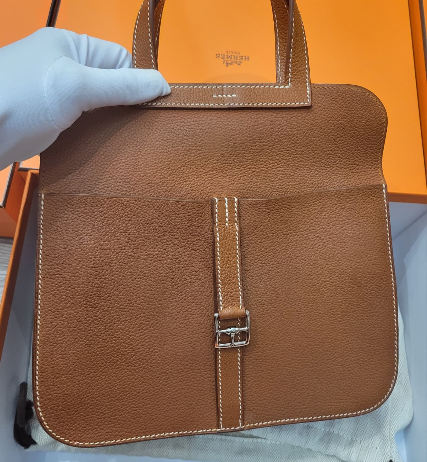 95%NEW Hermes HALZAN 25 barenia Gold CK 金棕色銀扣 馬鞍皮