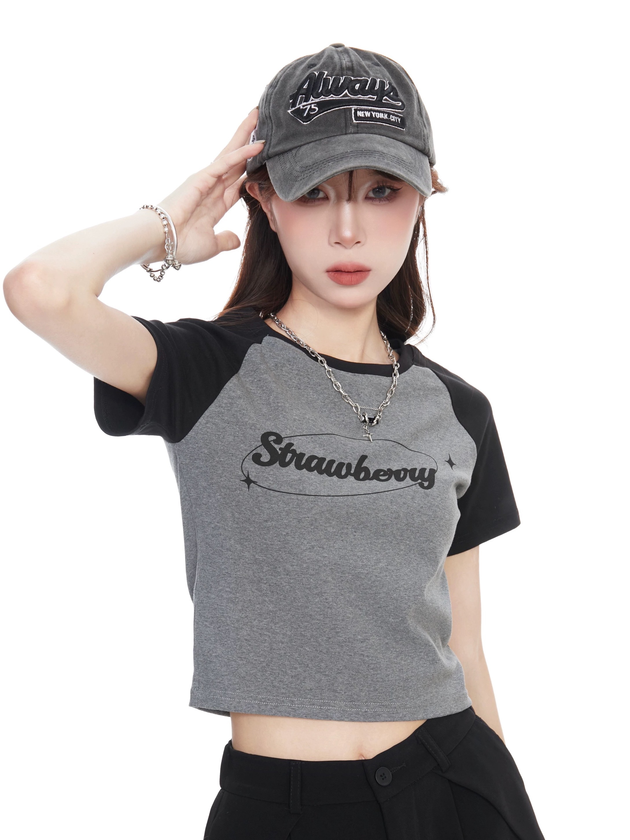SIMPLEACTION Strawberry撞色短版上衣