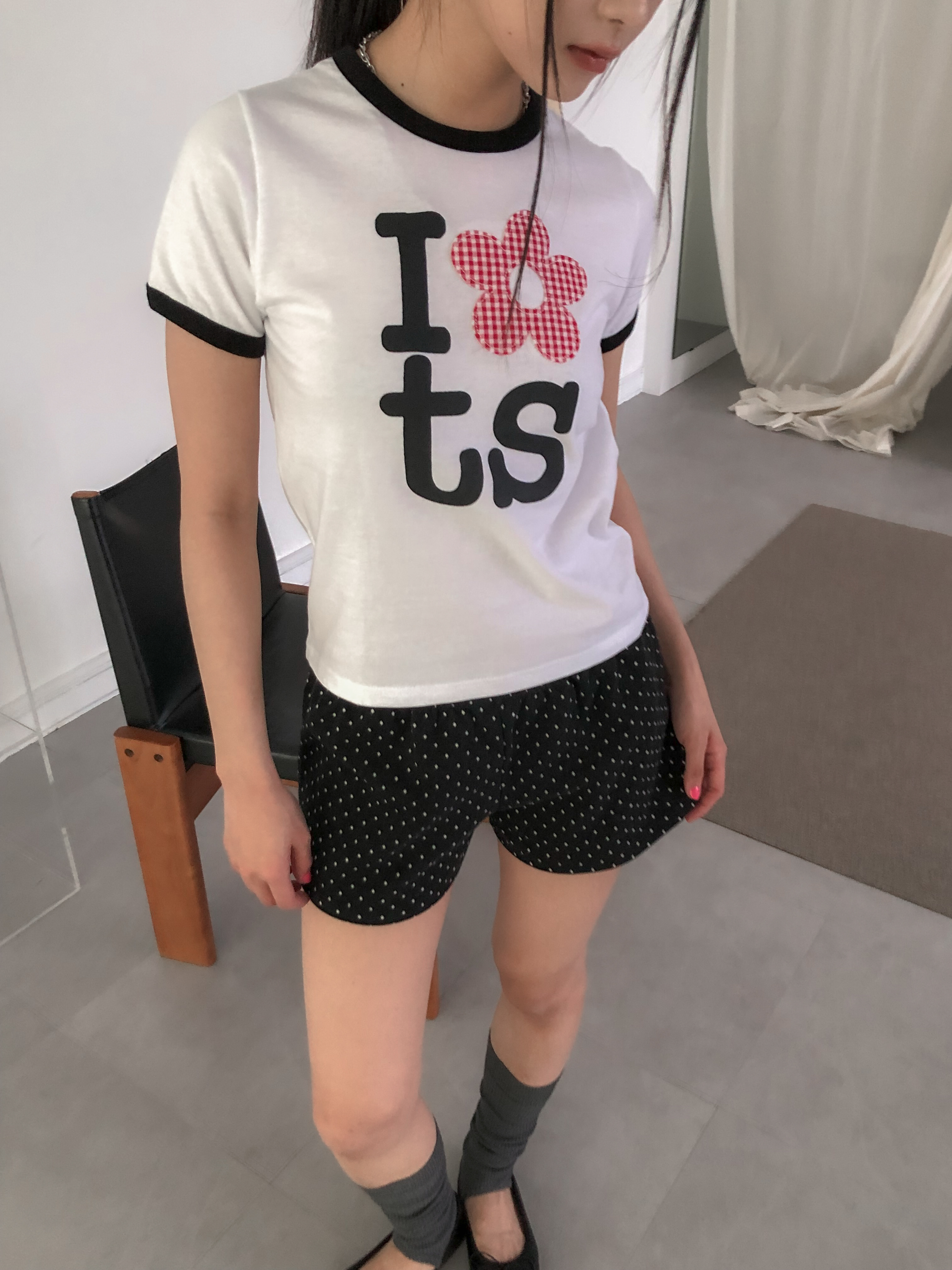 【discount】check flower crop t-shirt #上衣