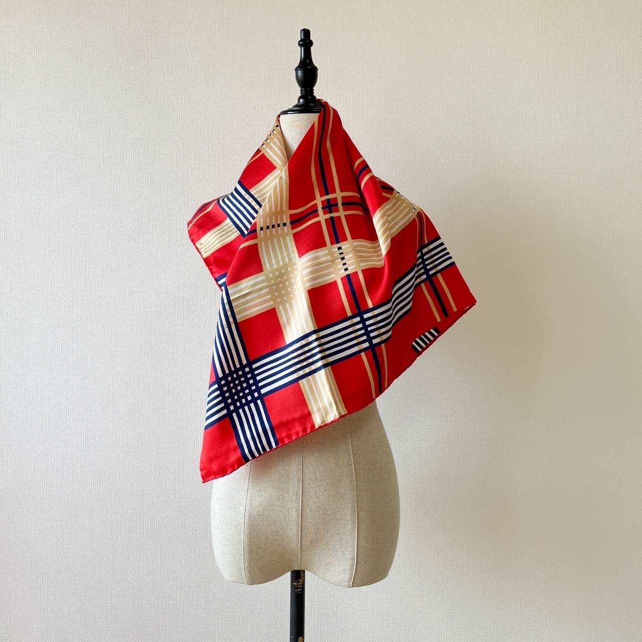 紅藍格紋中古絲巾