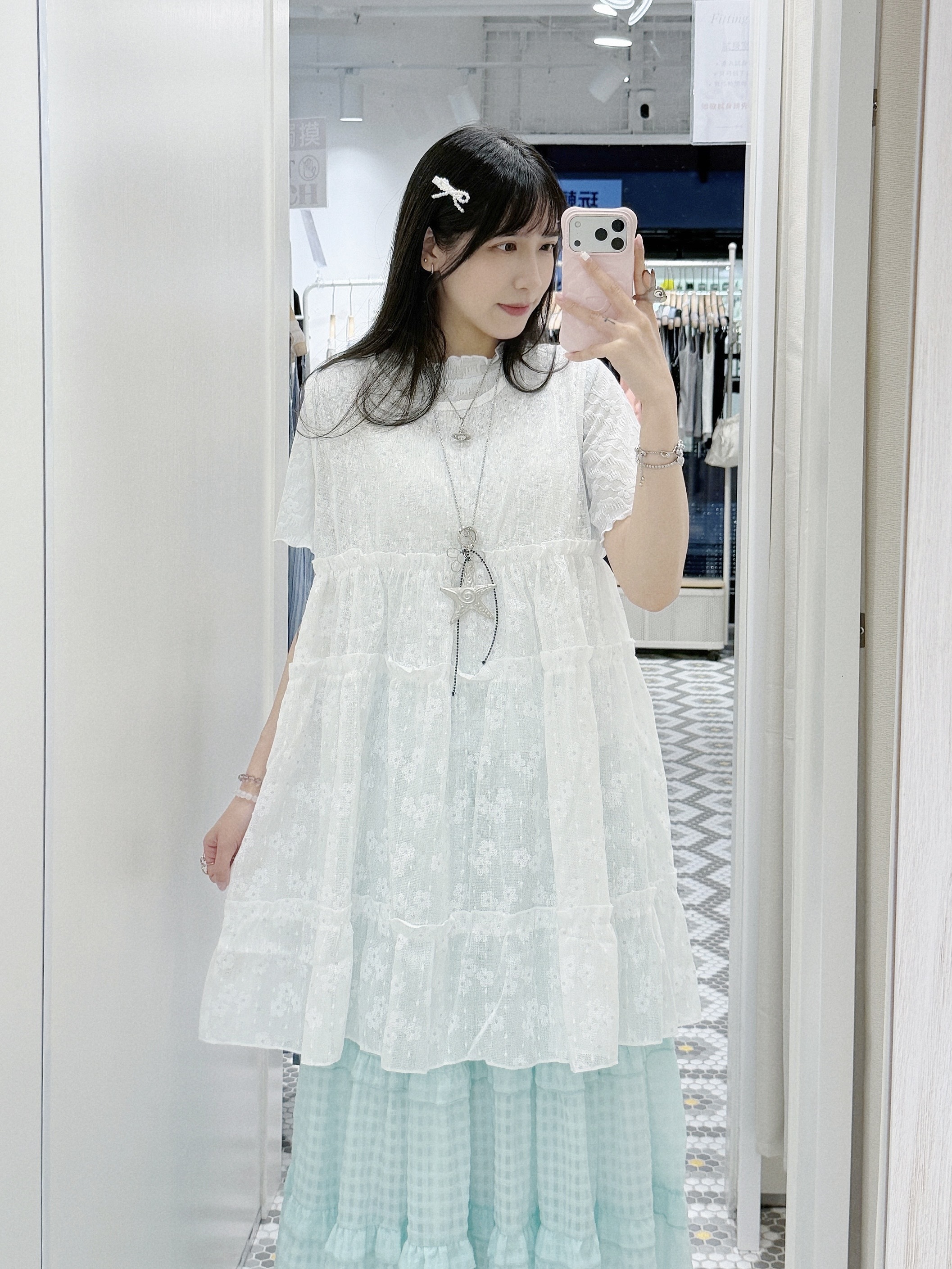 EA1283 |夏日小清新！荷葉邊花花刺繡背心OPS ❀。• *₊