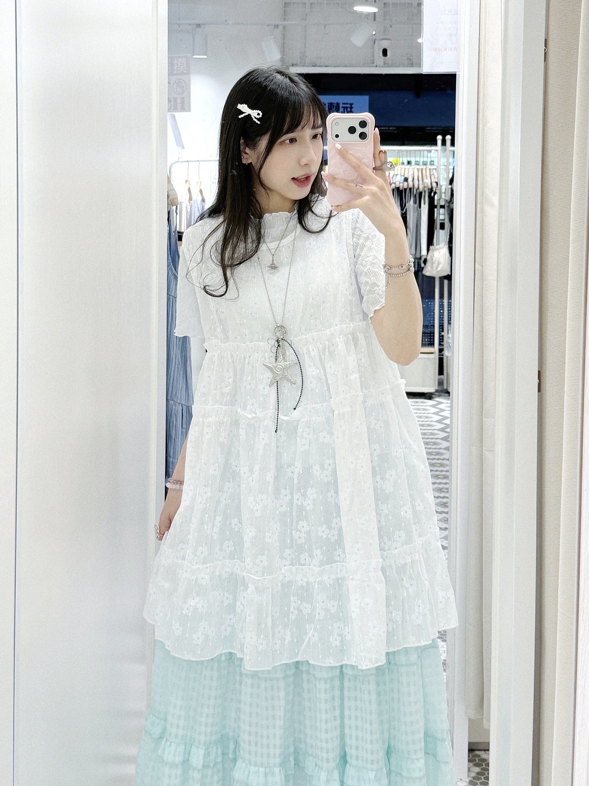 EA1283 |夏日小清新！荷葉邊花花刺繡背心OPS ❀。• *₊