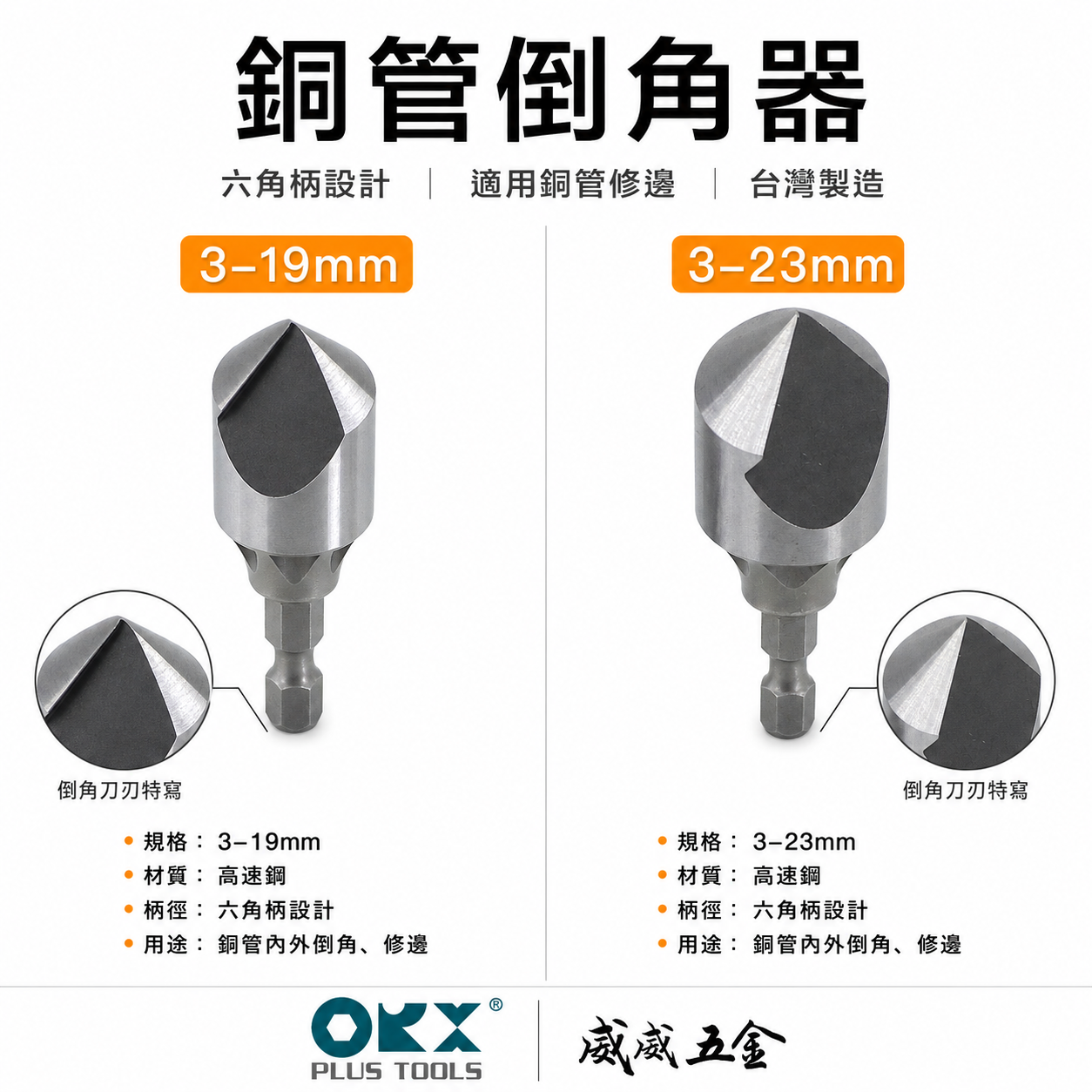 ORX 台灣製｜3-19｜3-23mm｜銅管專用單刃內倒角器 六角軸倒角刀 毛邊刀 錐形刮刀 絞刀｜ORIX｜PO-319IN-1｜PO-323IN-1