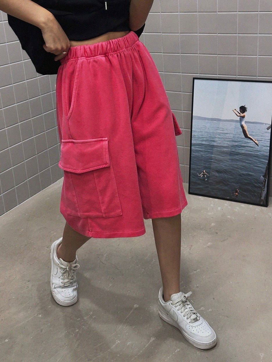 淨色棉質工裝短褲 P2952