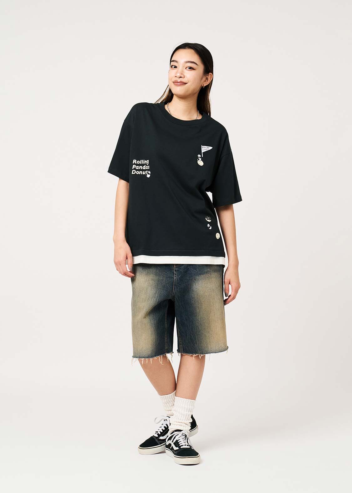 日本預訂 graniph GH Rolling Panda's Donuts | Layered Big Silhouette T-Shirt