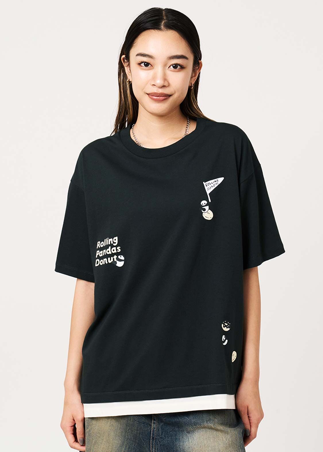 日本預訂 graniph GH Rolling Panda's Donuts | Layered Big Silhouette T-Shirt