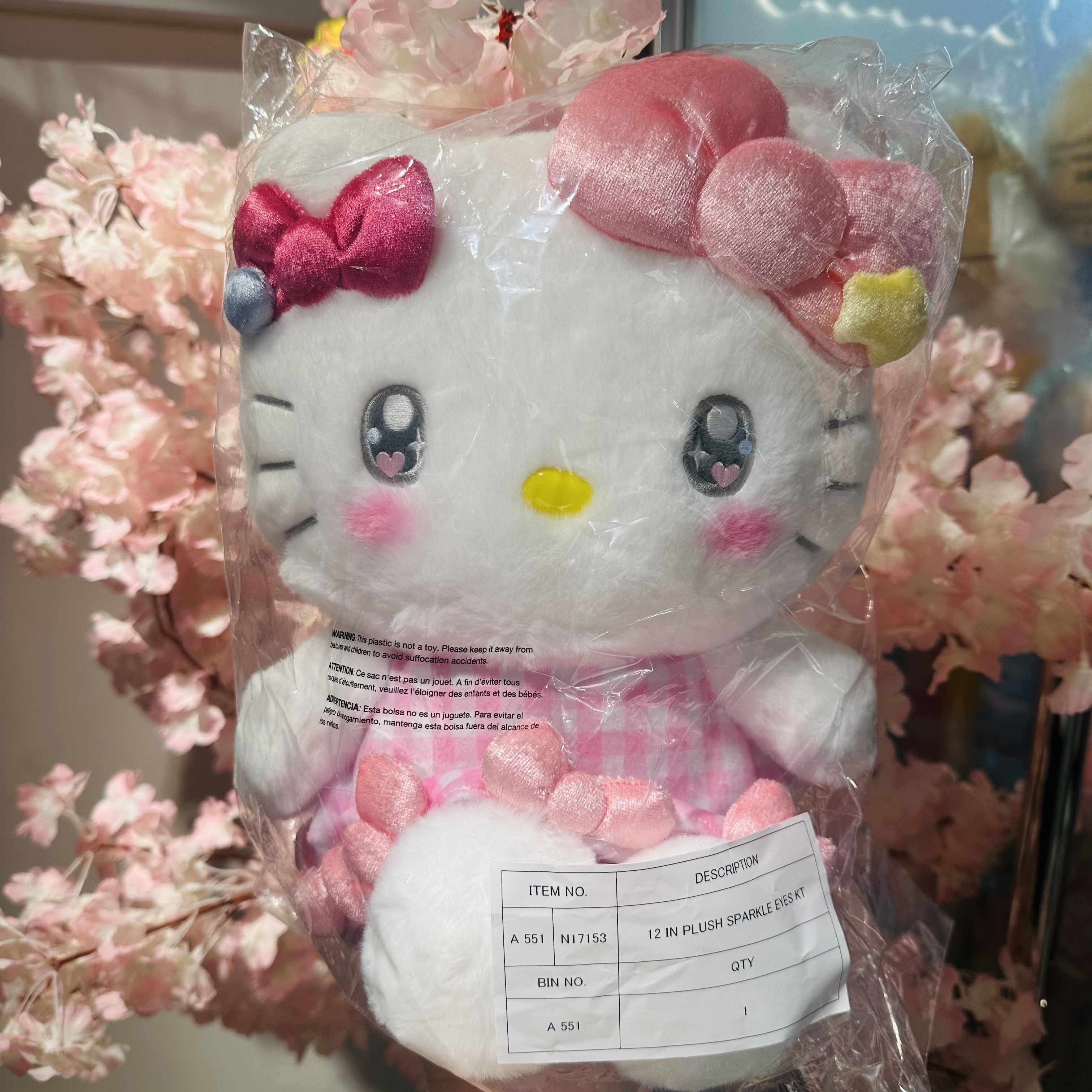 美版 Sanrio Hello KItty 蝴蝶結格仔裙造型 - 12"公仔