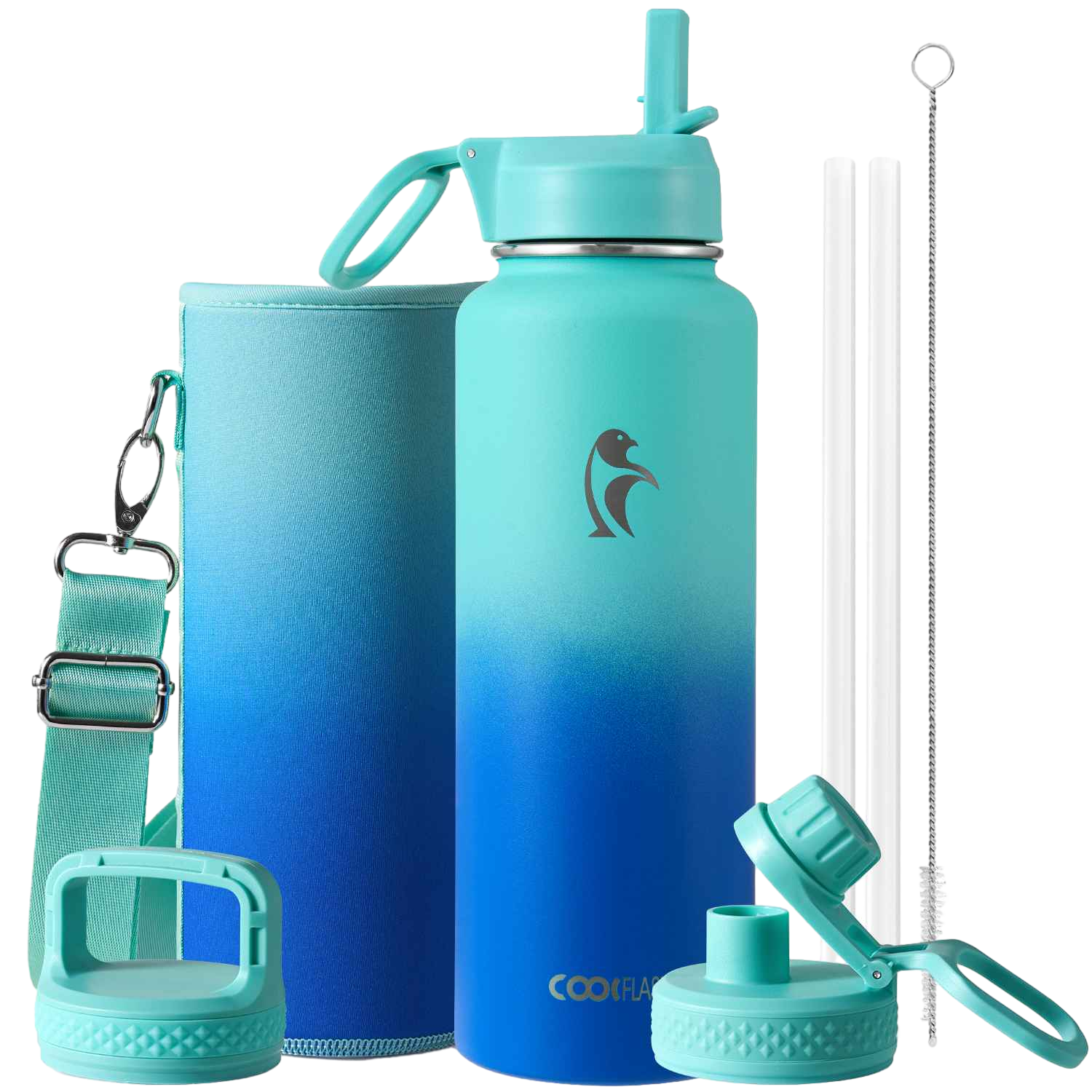 【Coolflask】真空絕緣不鏽鋼水壺 40oz(1182ml) | Glacia Series water bottle  雙藍