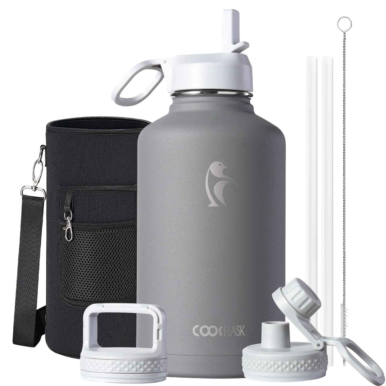 【Coolflask】真空絕緣不鏽鋼水壺 64oz (1892ml) | Classic Water Bottle  雙灰