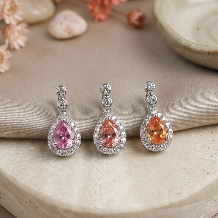 18K金Padparadscha鑽石復古開口吊墜/掛件 - 日落/日出色
