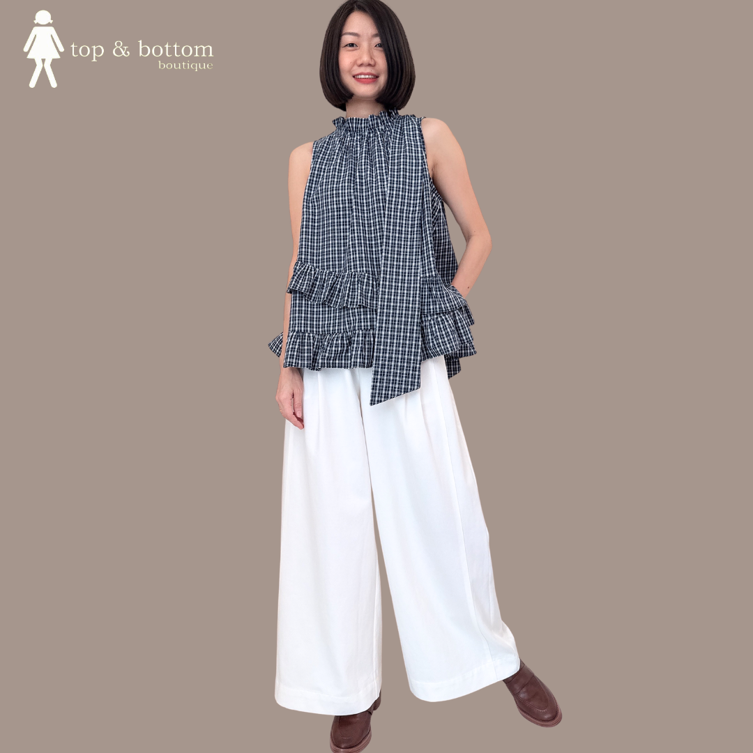 SOLID COTTON DENIM WIDE LEG TROUSER