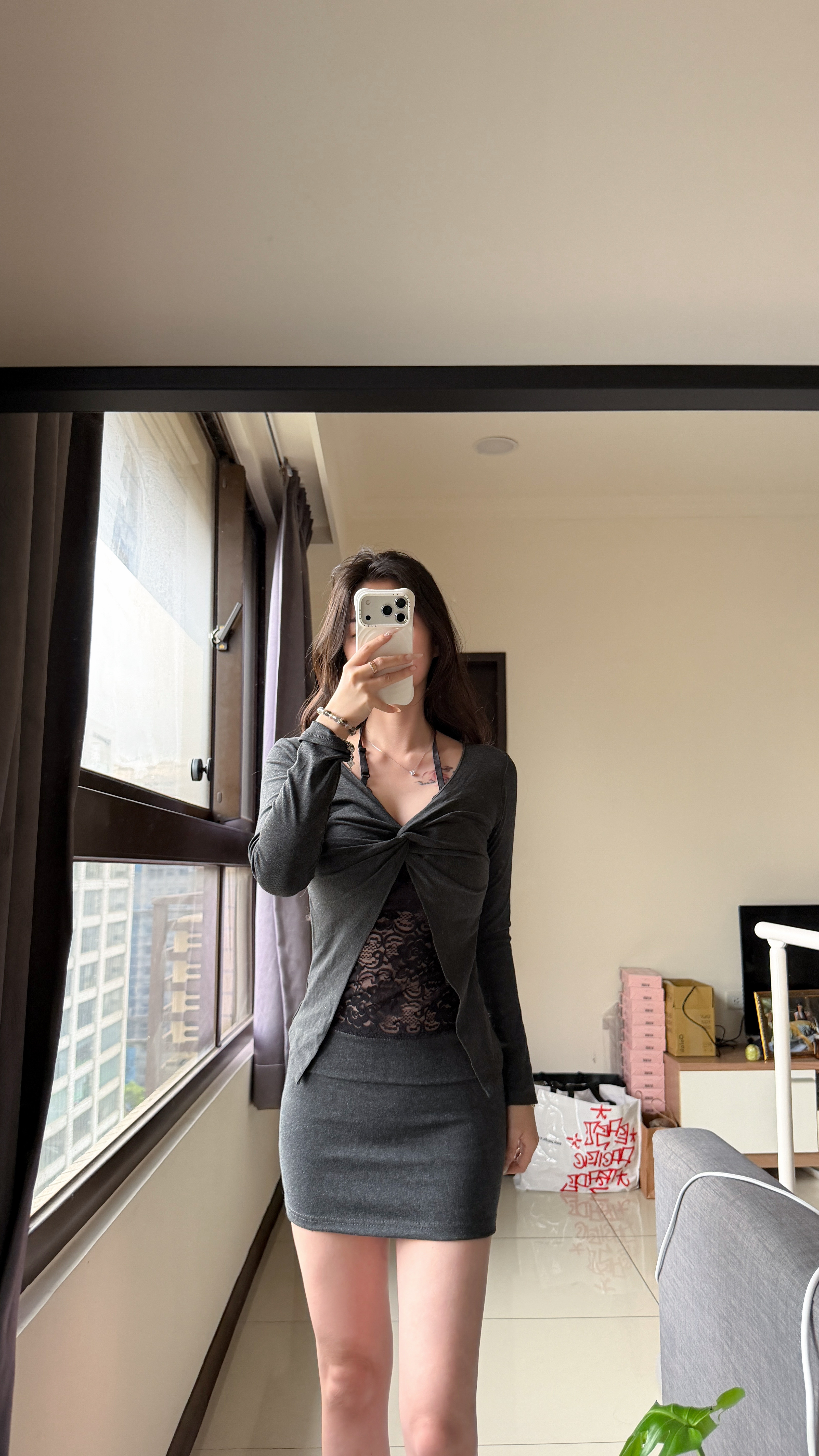 甜美蕾絲扭結假兩件💕