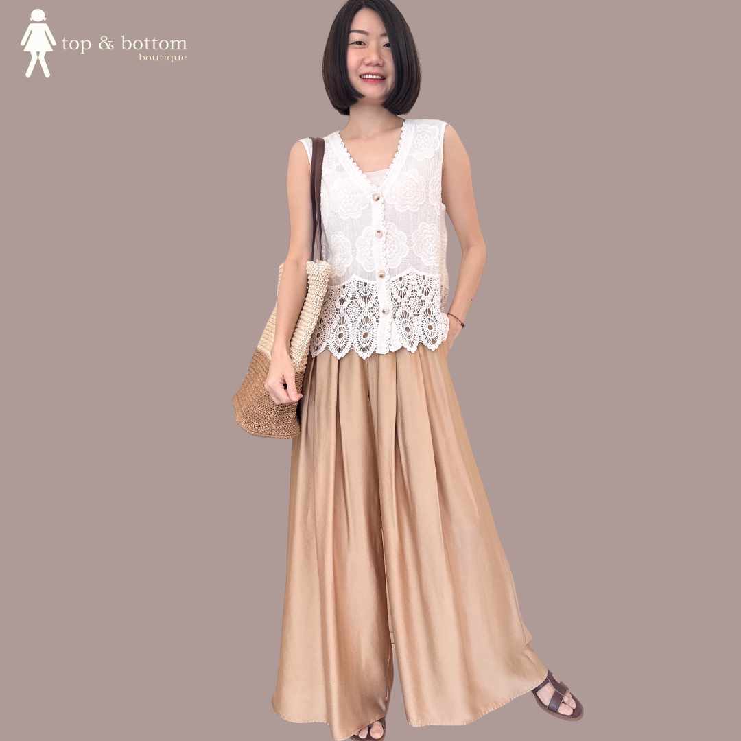 SLEEVELESS CROCHET BUTTON BLOUSE WITH LONG SKIRT SET SUIT