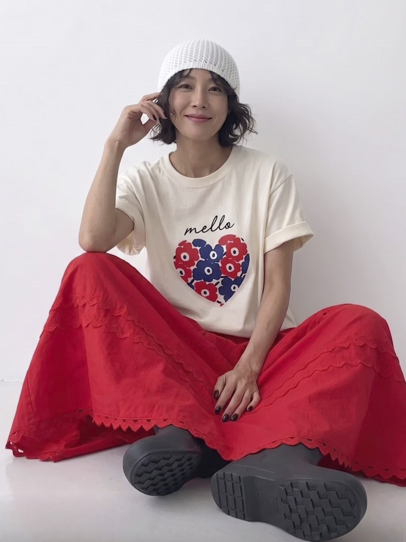 寬版顯瘦文青印花★拼圖愛心花朵T恤
