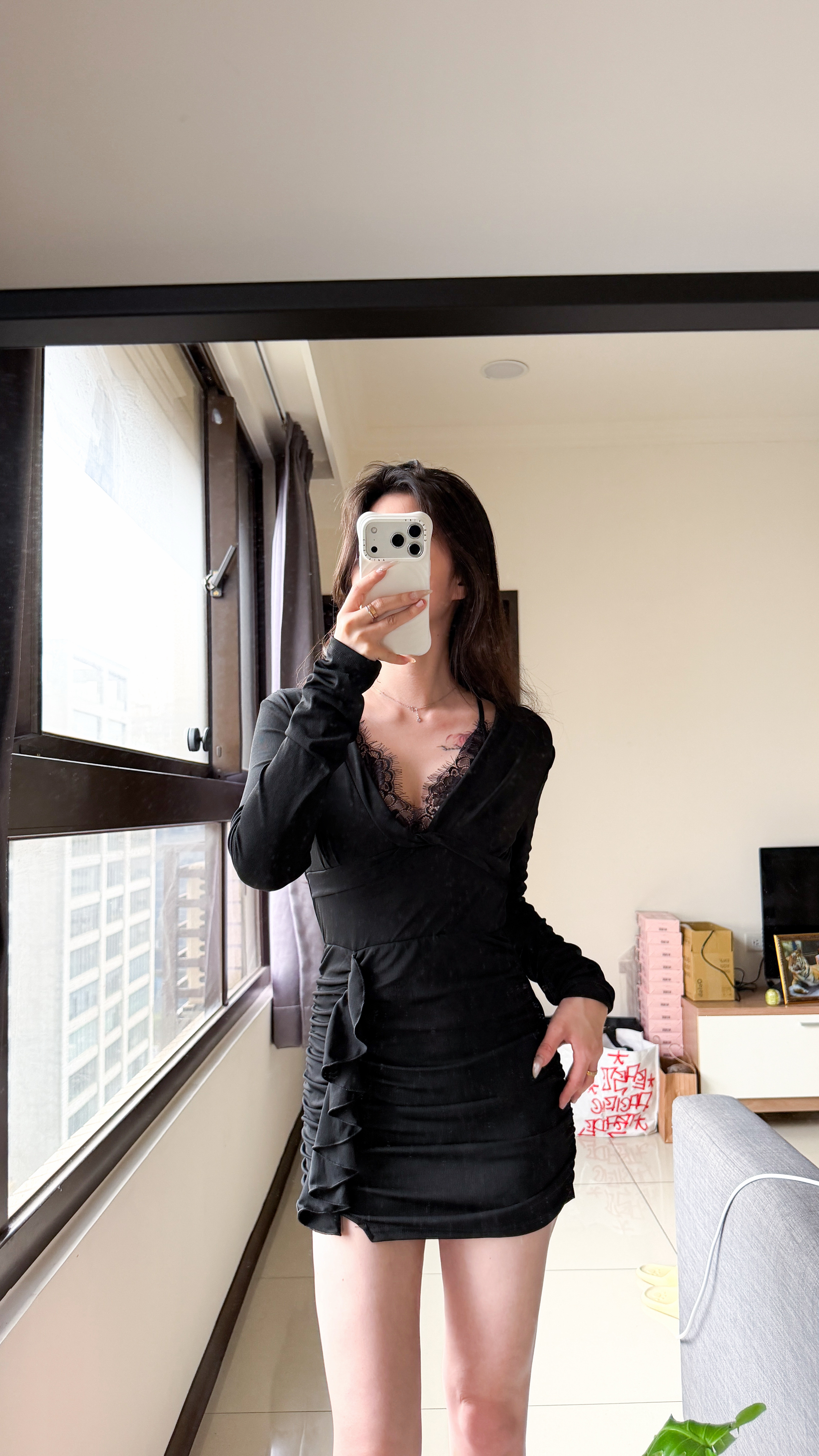 性感蕾絲假兩件洋裝🖤
